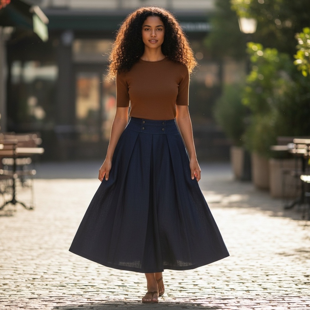 Caché 100% Linen Pleated Midi Skirt (Size 14) vintage
